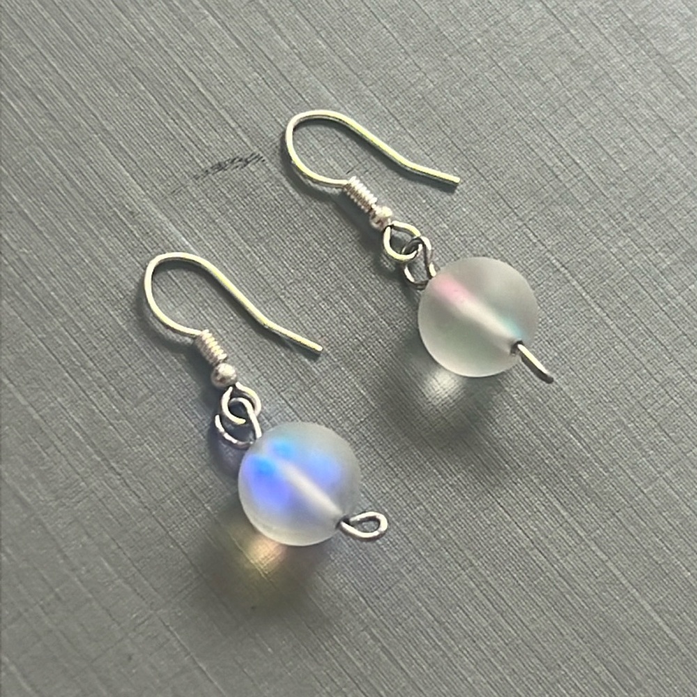Moon stone dangling ball earrings